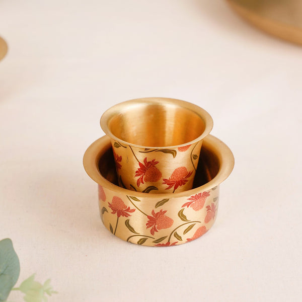 Chrysanthemums Pure Brass Filter Coffee Dabara Set For 2 With Gift Box
