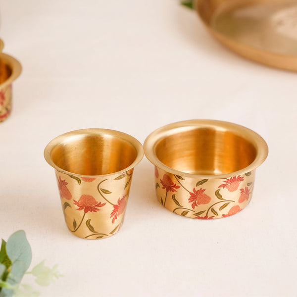 Chrysanthemums Pure Brass Filter Coffee Dabara Set For 2 With Gift Box