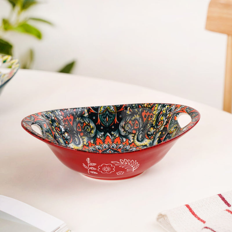 Red Mandala Ceramic Long Dish With Handles 400ml