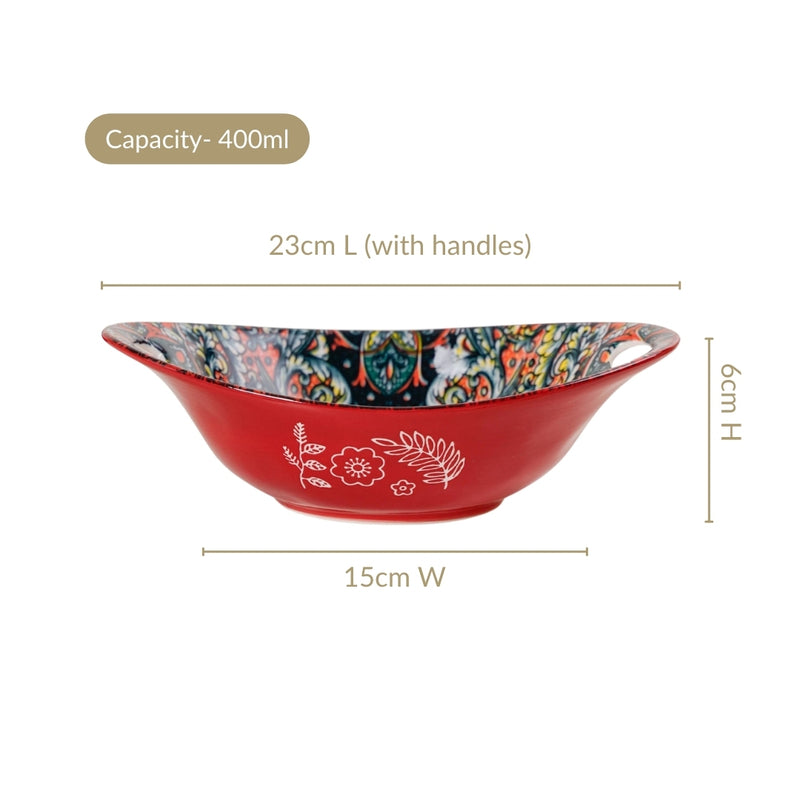 Red Mandala Ceramic Long Dish With Handles 400ml