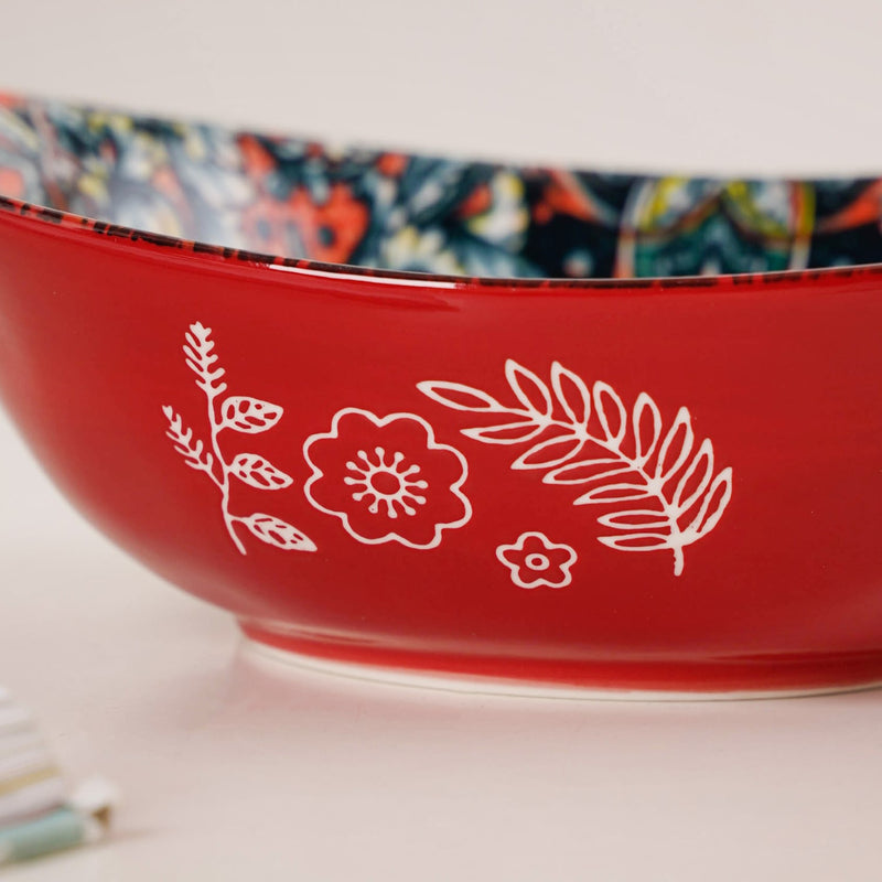 Red Mandala Ceramic Long Dish With Handles 400ml