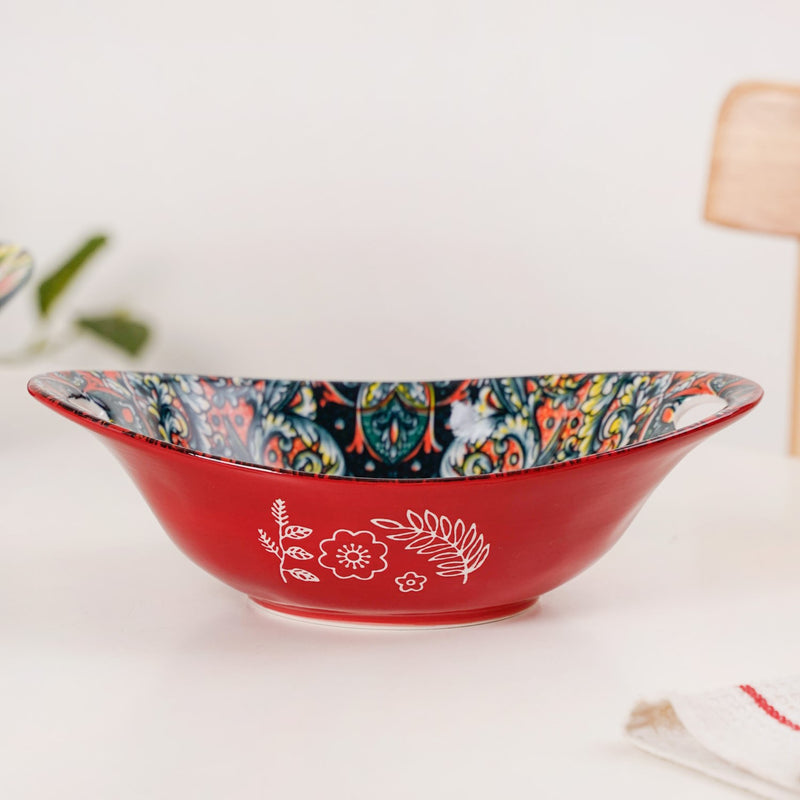 Red Mandala Ceramic Long Dish With Handles 400ml