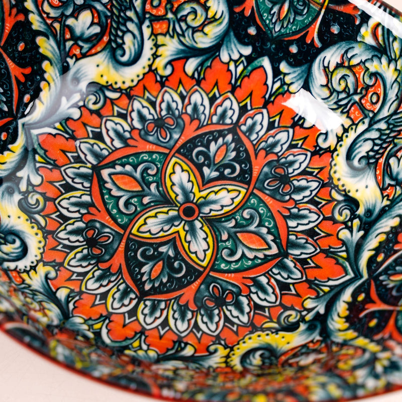 Red Mandala Ceramic Long Dish With Handles 400ml