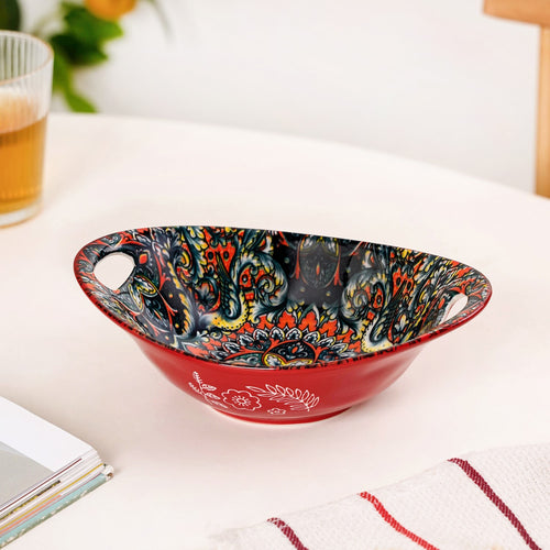 Red Mandala Ceramic Long Dish With Handles 400ml