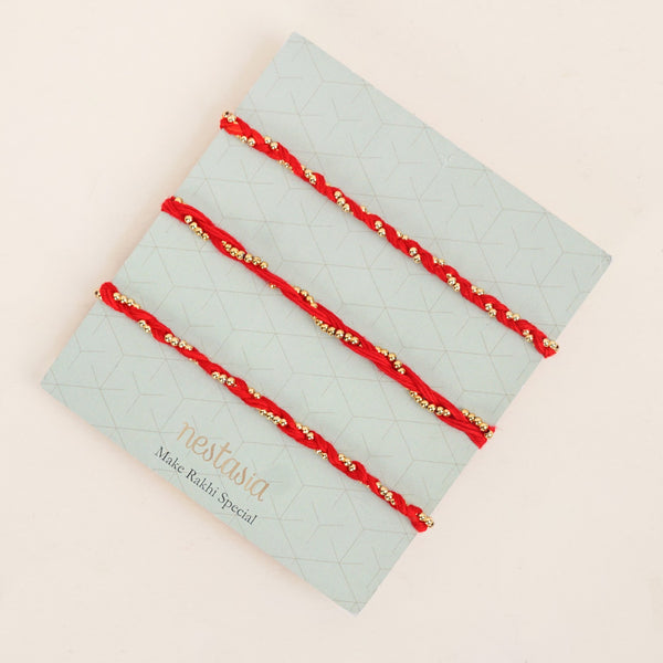 Red and Golden Braided Rakhi Gift Set Of 3