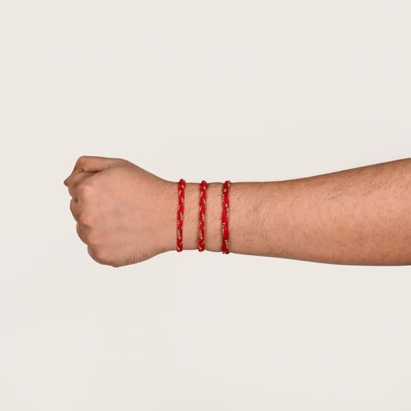 Red and Golden Braided Rakhi Gift Set Of 3