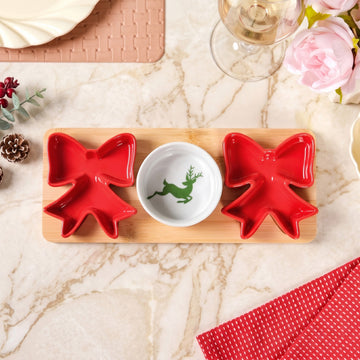 Red Bow Snack Platter Set Of 4