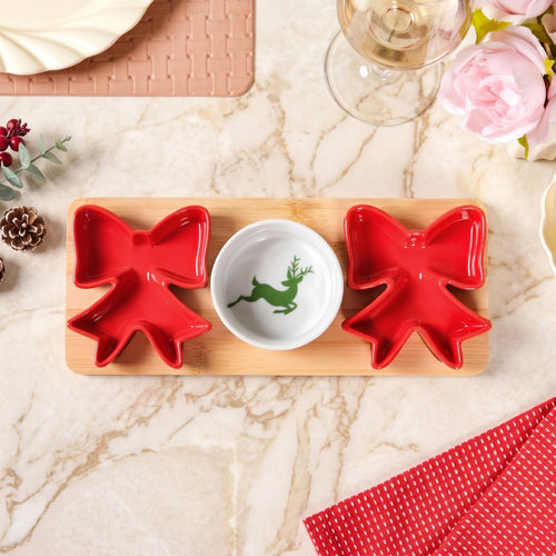 Red Bow Snack Platter Set Of 4