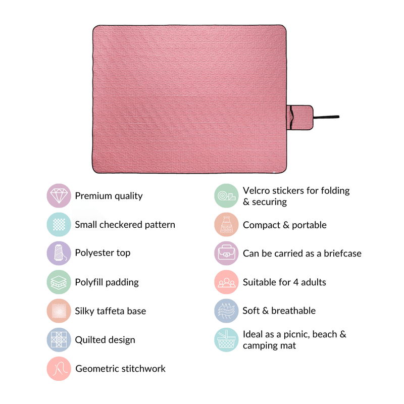 Checkered Red and White Foldable Picnic Mat 84x60 Inch