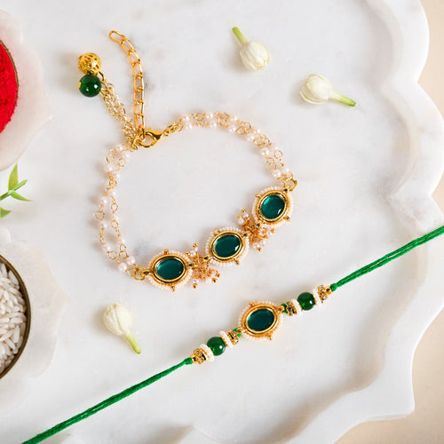 Regal Emerald Rakhi And Lumba Set