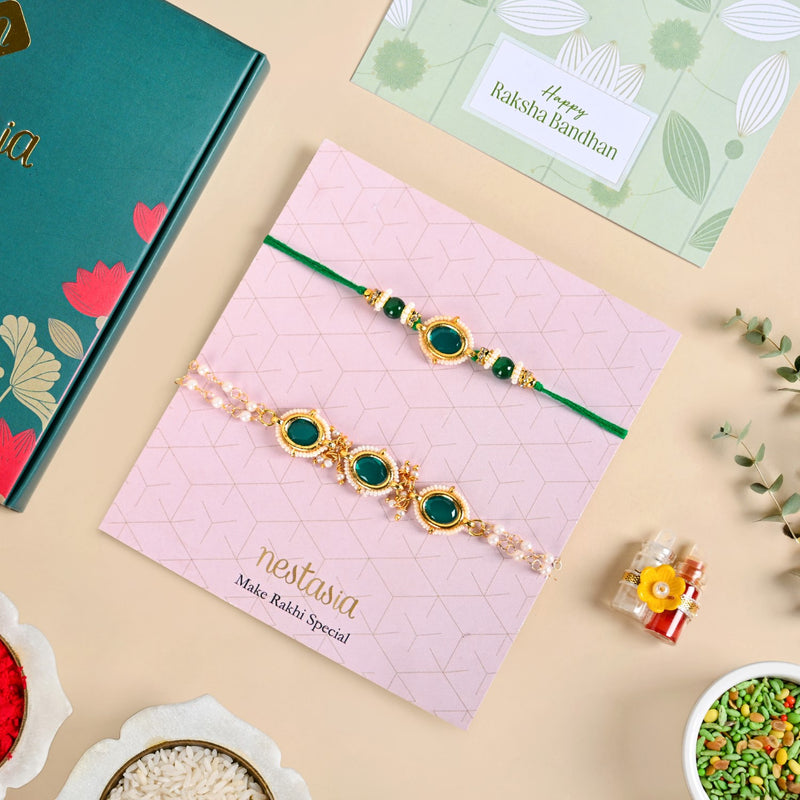 Regal Emerald Rakhi And Lumba Set