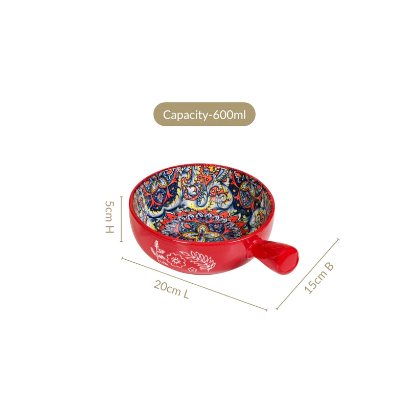 Regal Red Mandala Bowl With Handle 600ml