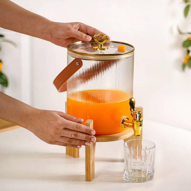 Fluted Chic Drink Dispenser With Handle And Stand 3600ml
