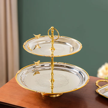 Regal Two Tier Brass And Stainless Steel Bird Cupcake Stand