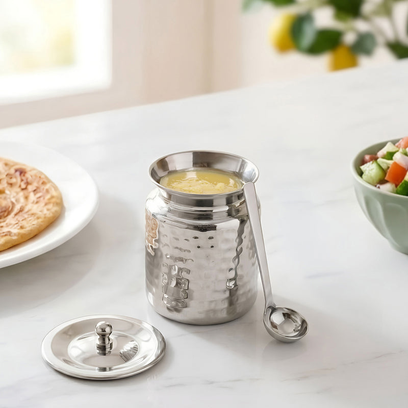 Hammered Ghee Pot With Spoon 350ml