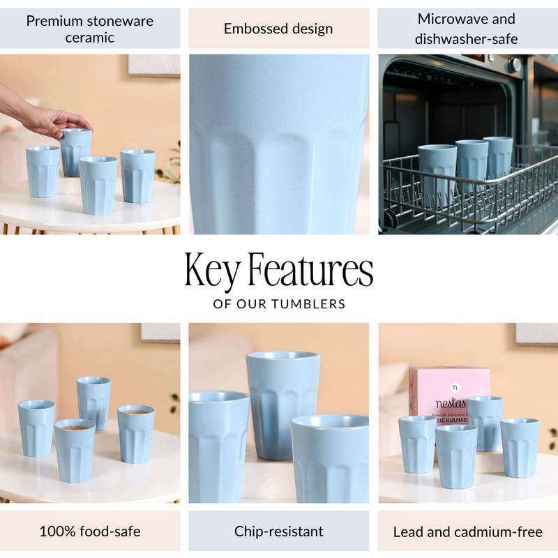 Retro Fluted Small Tumbler Set Of 4 Baby Blue 200ml