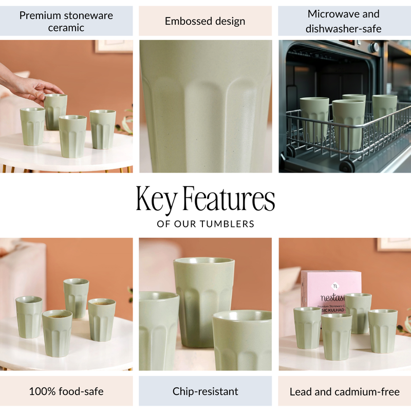 Retro Fluted Tumbler Small Set Of 4 Sage Green 200ml