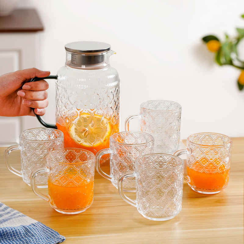 Retro Glass Pitcher And Mug Set Of 7