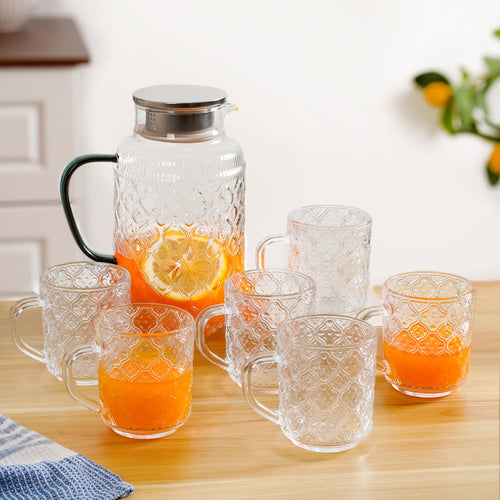 Retro Glass Pitcher And Mug Set Of 7