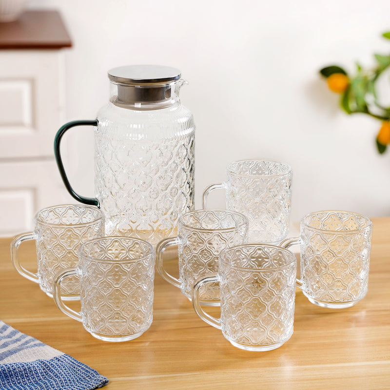 Retro Glass Pitcher And Mug Set Of 7