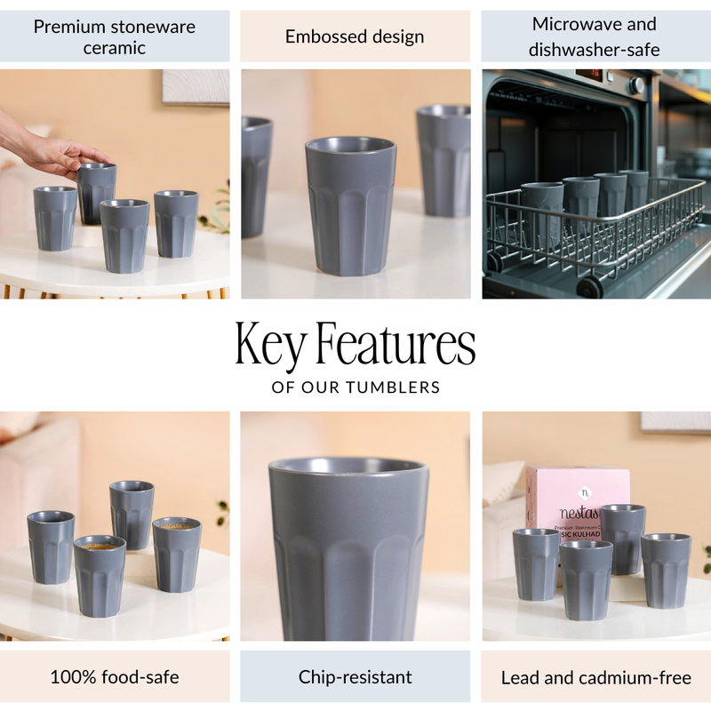 Retro Small Fluted Tumbler Set Of 4 Grey 200ml