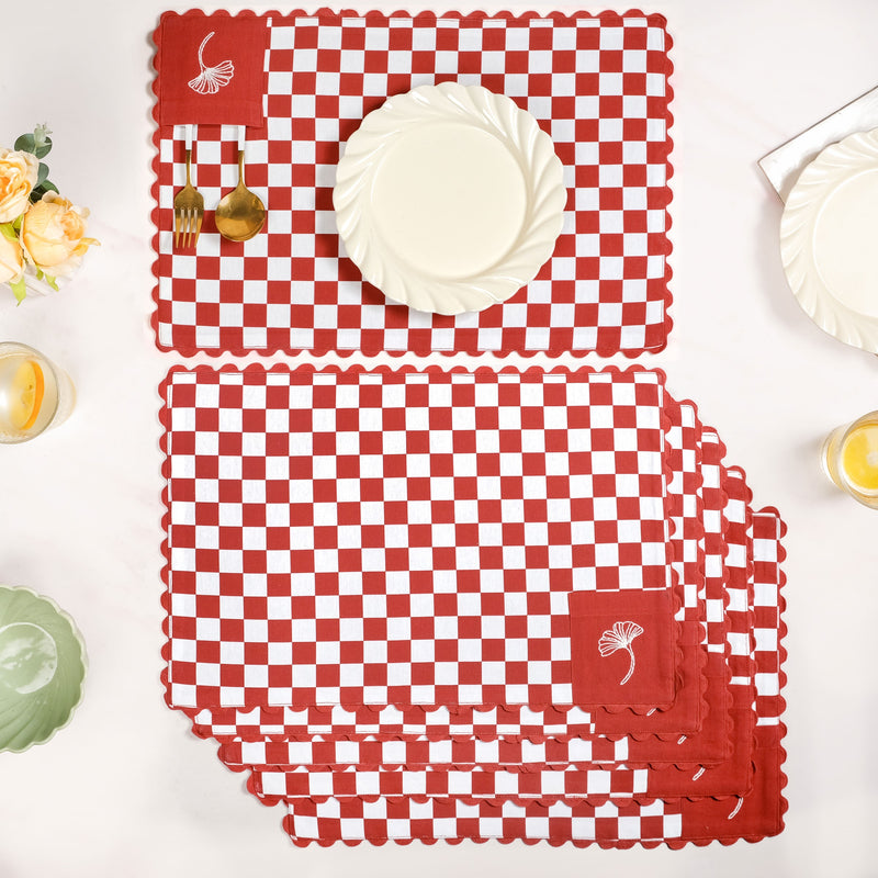 Retro Cotton Embroidered Table Mat Red Set Of 6