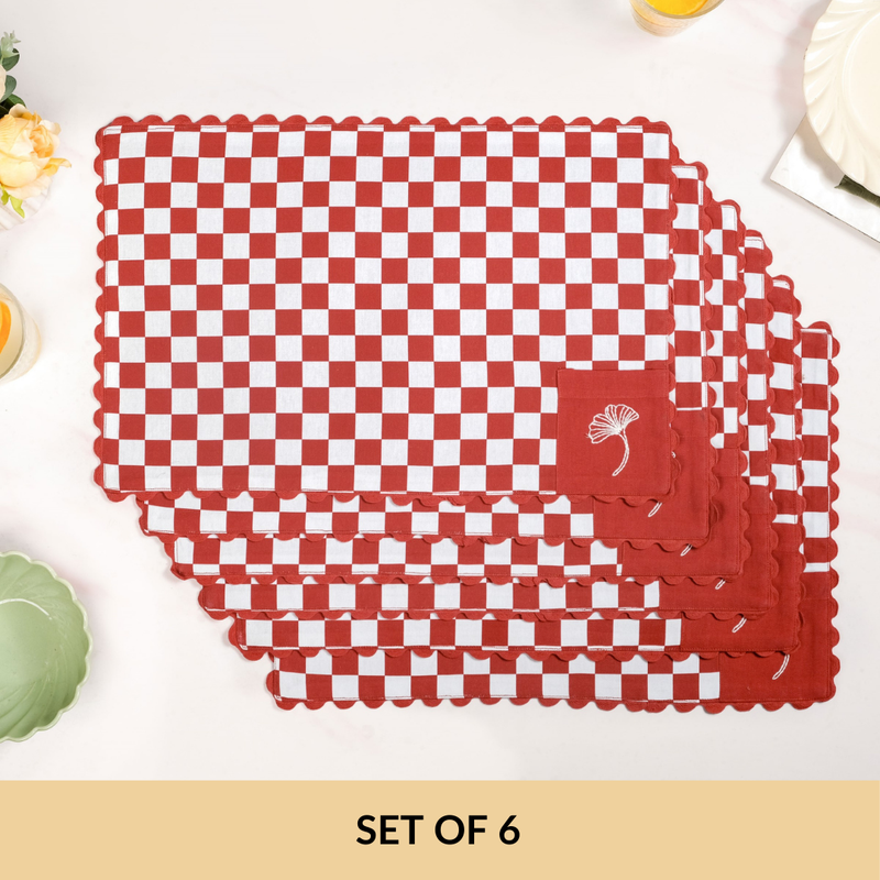 Retro Cotton Embroidered Table Mat Red Set Of 6