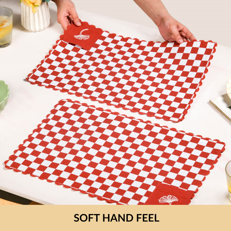 Retro Cotton Embroidered Table Mat Red Set Of 6