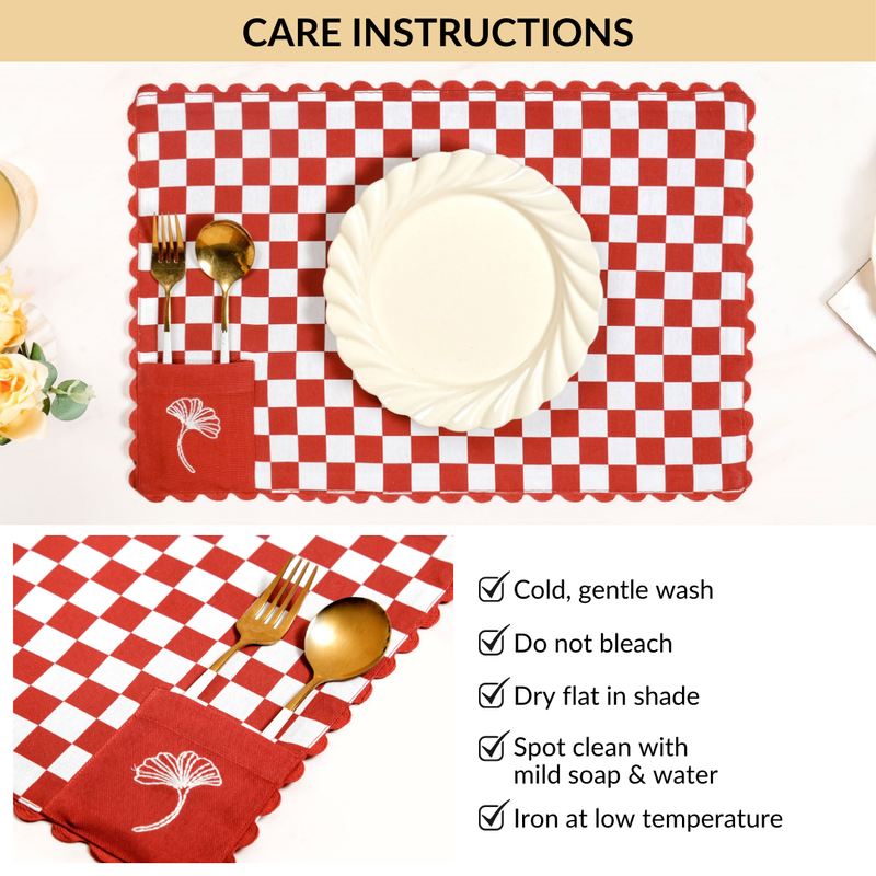 Retro Cotton Embroidered Table Mat Red Set Of 6