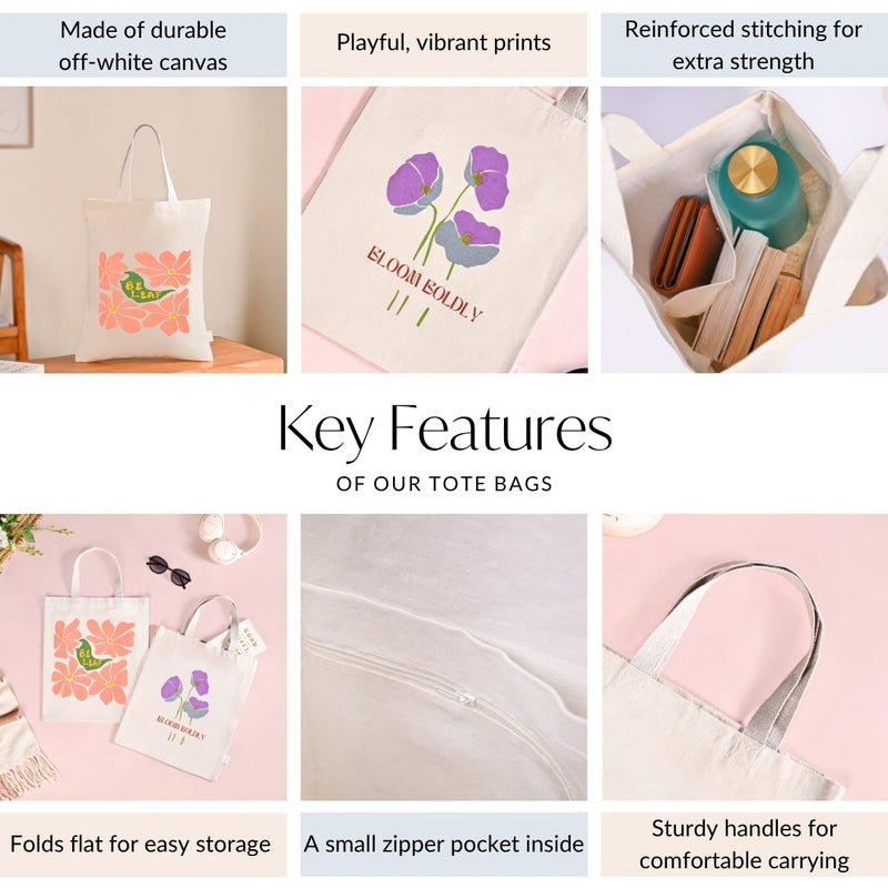 Reusable Printed Canvas Tote Bag For Women Set Of 2