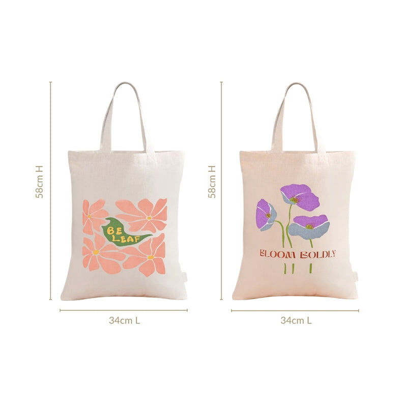 Reusable Printed Canvas Tote Bag For Women Set Of 2