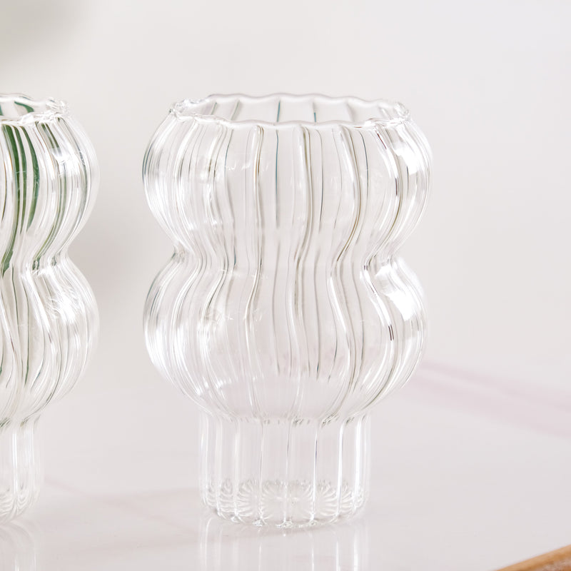 Ribbed Borosilicate Glass Set Of 2 600ml