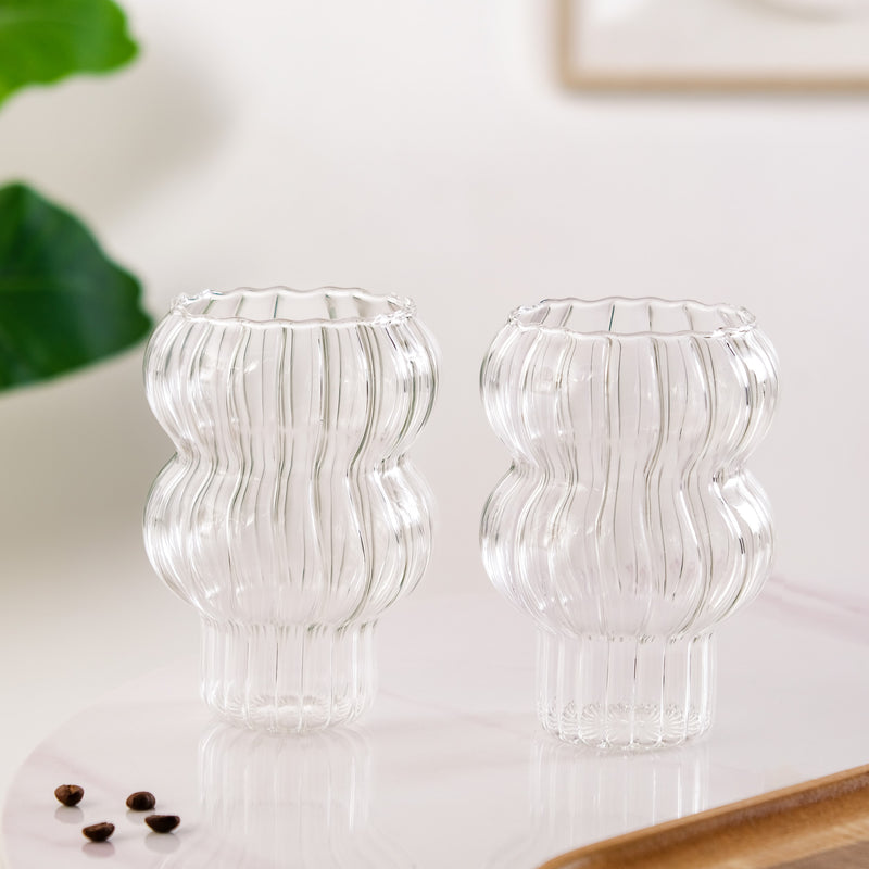 Ribbed Borosilicate Glass Set Of 2 600ml