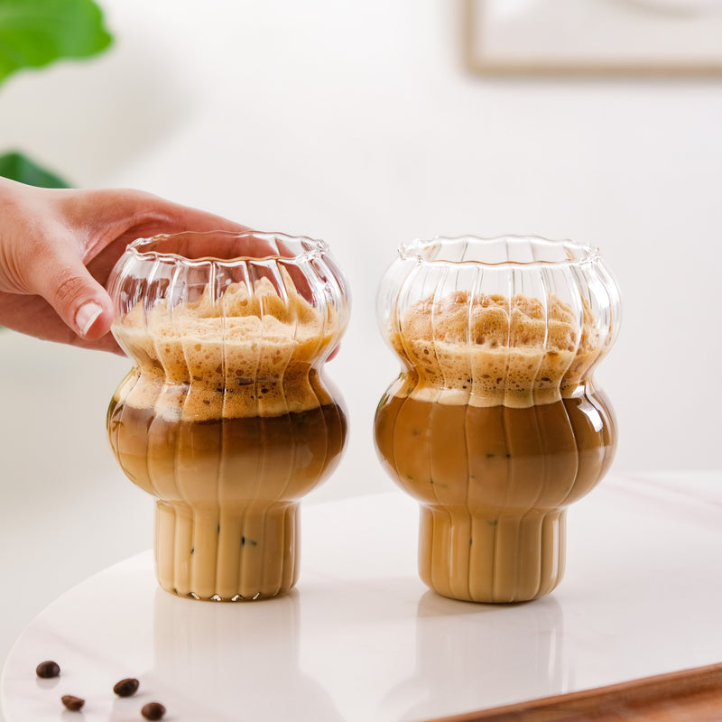 Ribbed Borosilicate Glass Set Of 2 600ml