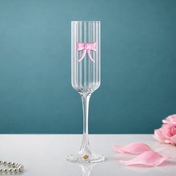 Ribbed Champagne Glass With Pink Glass Bow 200ml