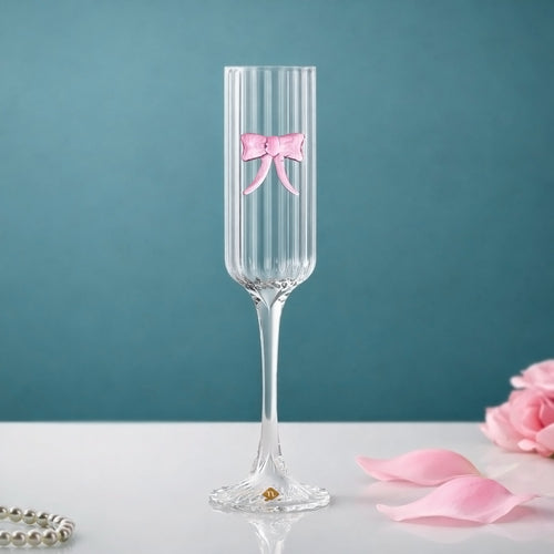 Ribbed Champagne Glass With Pink Glass Bow 200ml