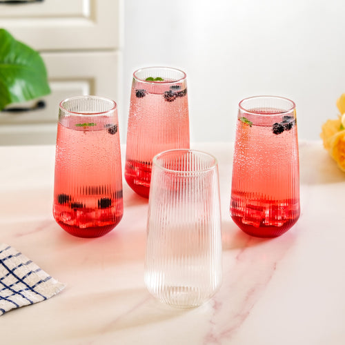 Ribbed Tall Glass Set Of 4 550ml