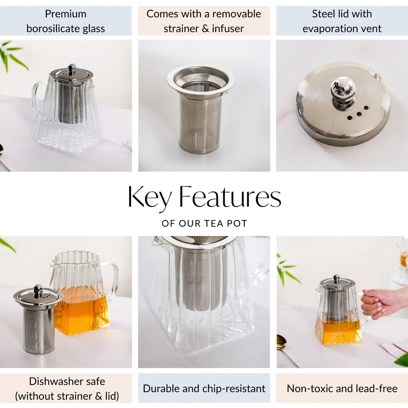 Ribbed Glass Teapot 900ml
