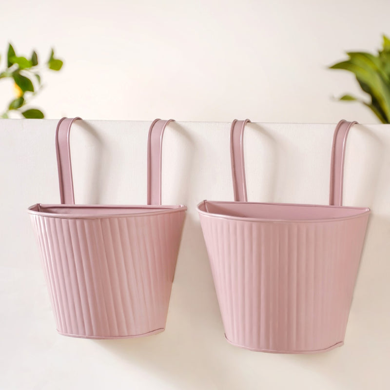 Ribbed Hanging Planter Set Of 2 Dusty Pink