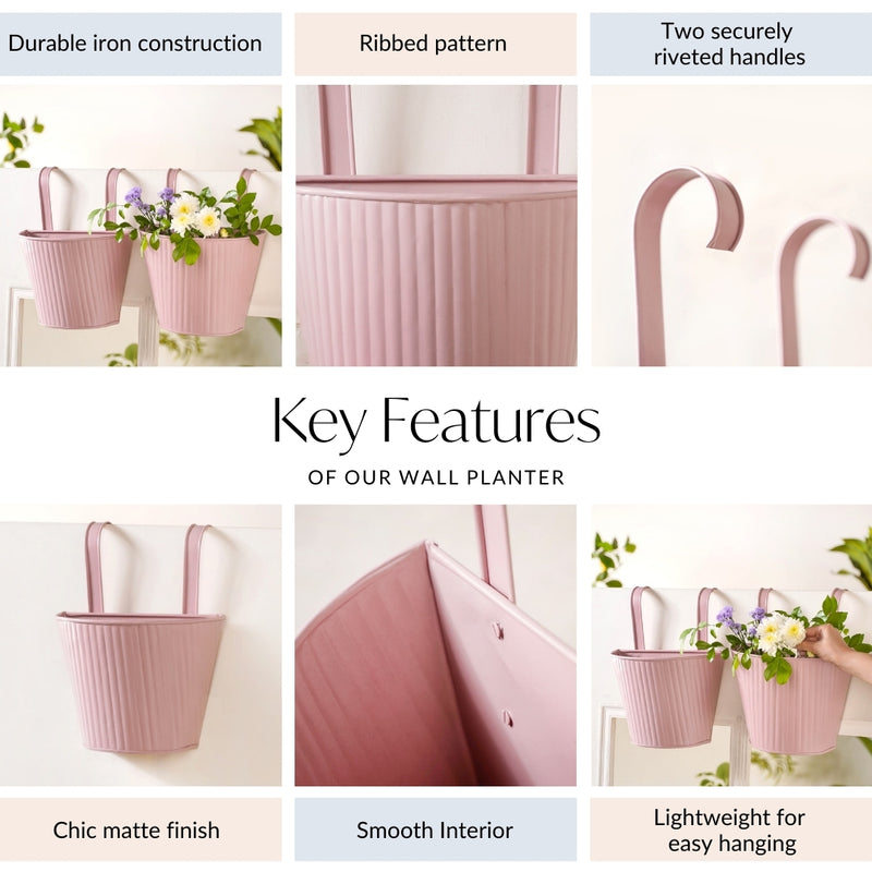Ribbed Hanging Planter Set Of 2 Dusty Pink