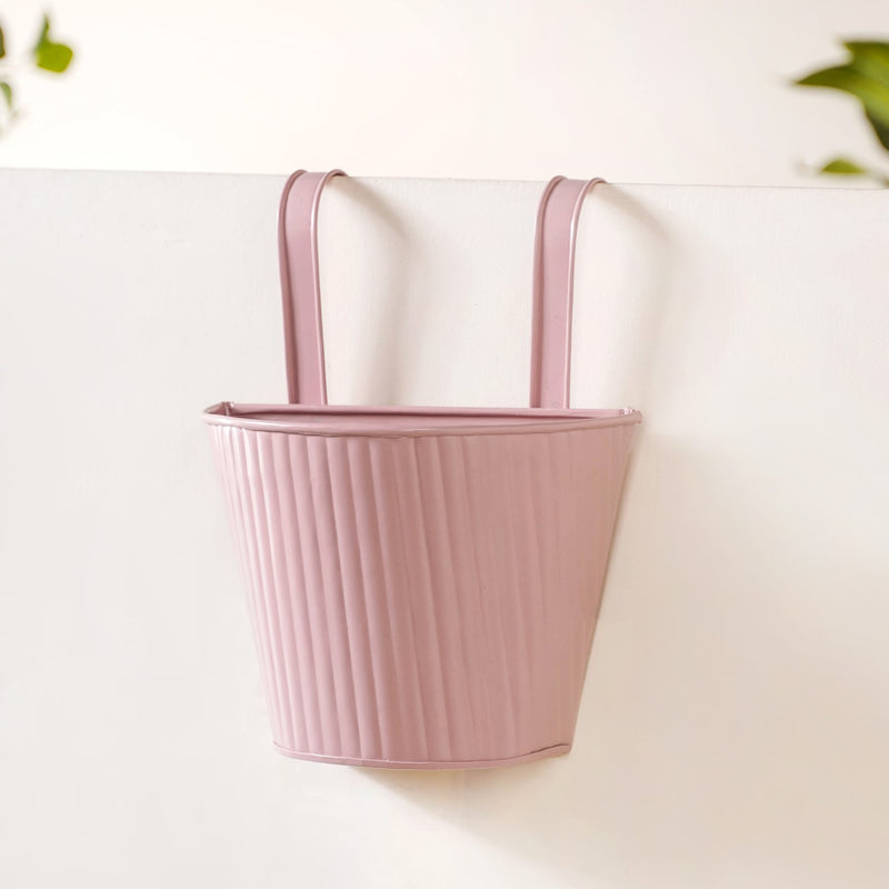 Ribbed Hanging Planter Set Of 2 Dusty Pink