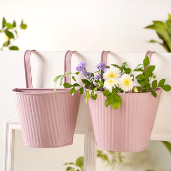 Ribbed Hanging Planter Set Of 2 Dusty Pink