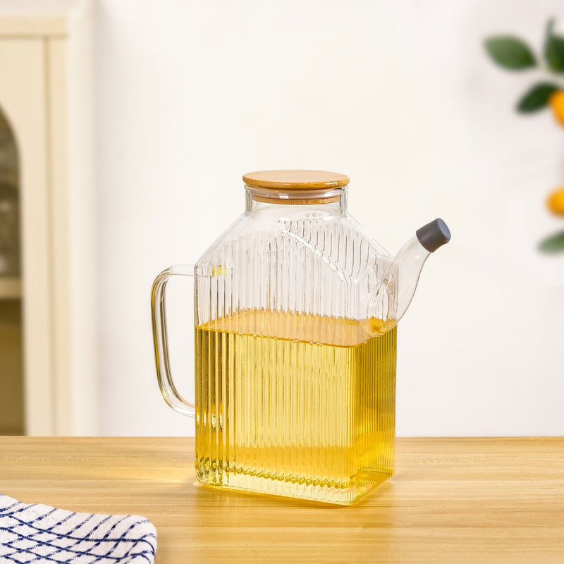 Ribbed Oil Dispenser With Bamboo Lid 1150ml