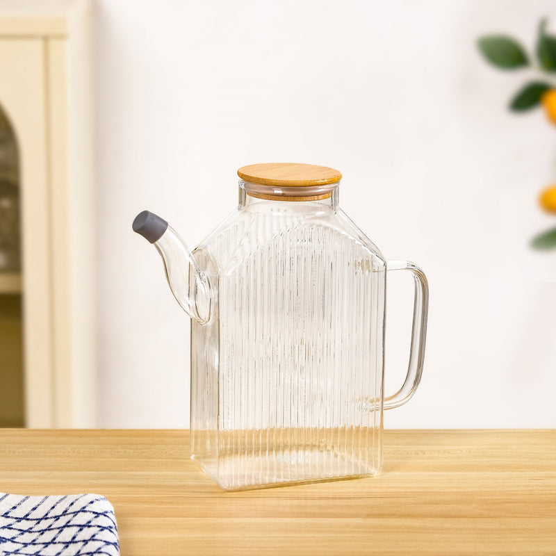 Ribbed Oil Dispenser With Bamboo Lid 1150ml