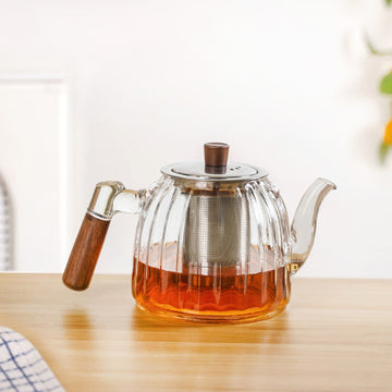 Ribbed Flame Safe Borosilicate Glass Kettle With Strainer 800ml