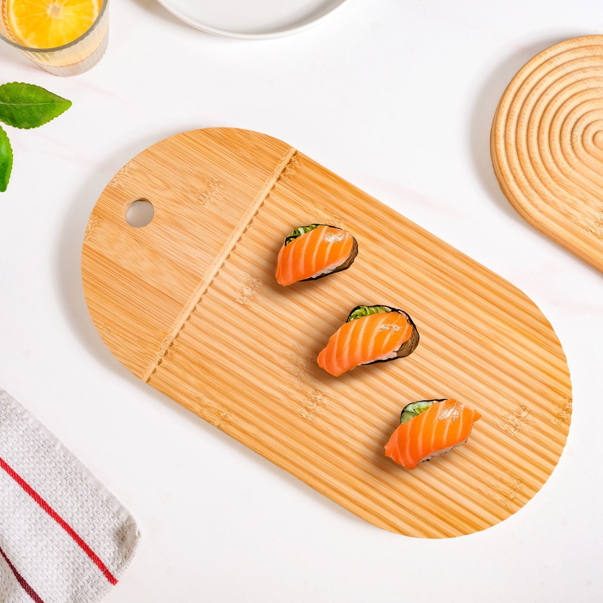 Ribbed Capsule Bamboo Zen Garden Serving Platter 15 Inch