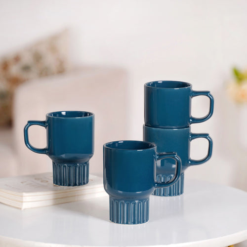 Ribelle Ceramic Stackable Mug Set Of 4 Deep Blue 270ml