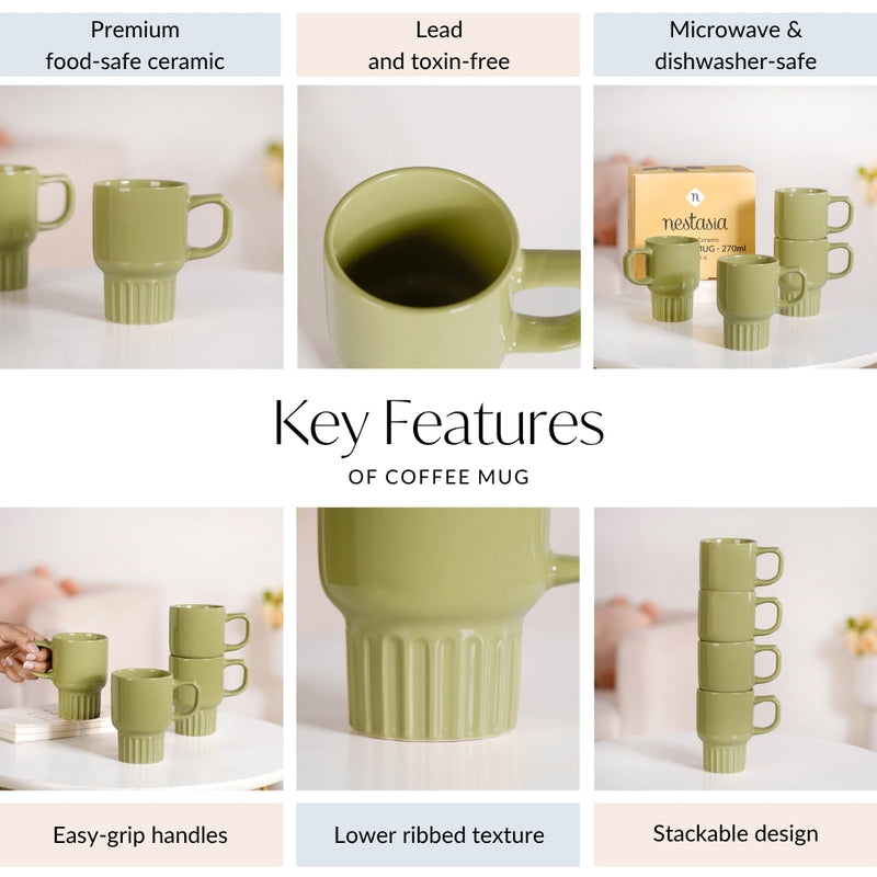 Ribelle Ceramic Stackable Mug Set Of 4 Olive Green 270ml
