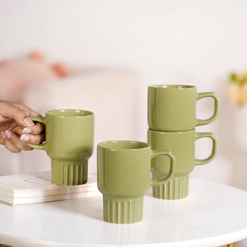 Ribelle Ceramic Stackable Mug Set Of 4 Olive Green 270ml