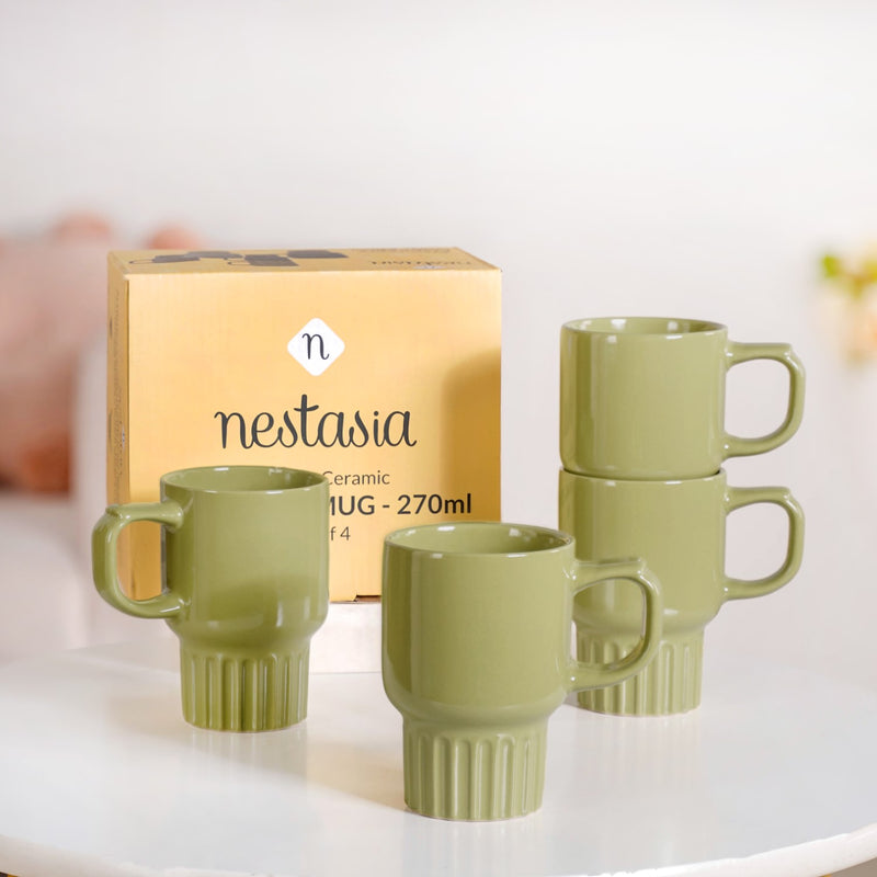 Ribelle Ceramic Stackable Mug Set Of 4 Olive Green 270ml